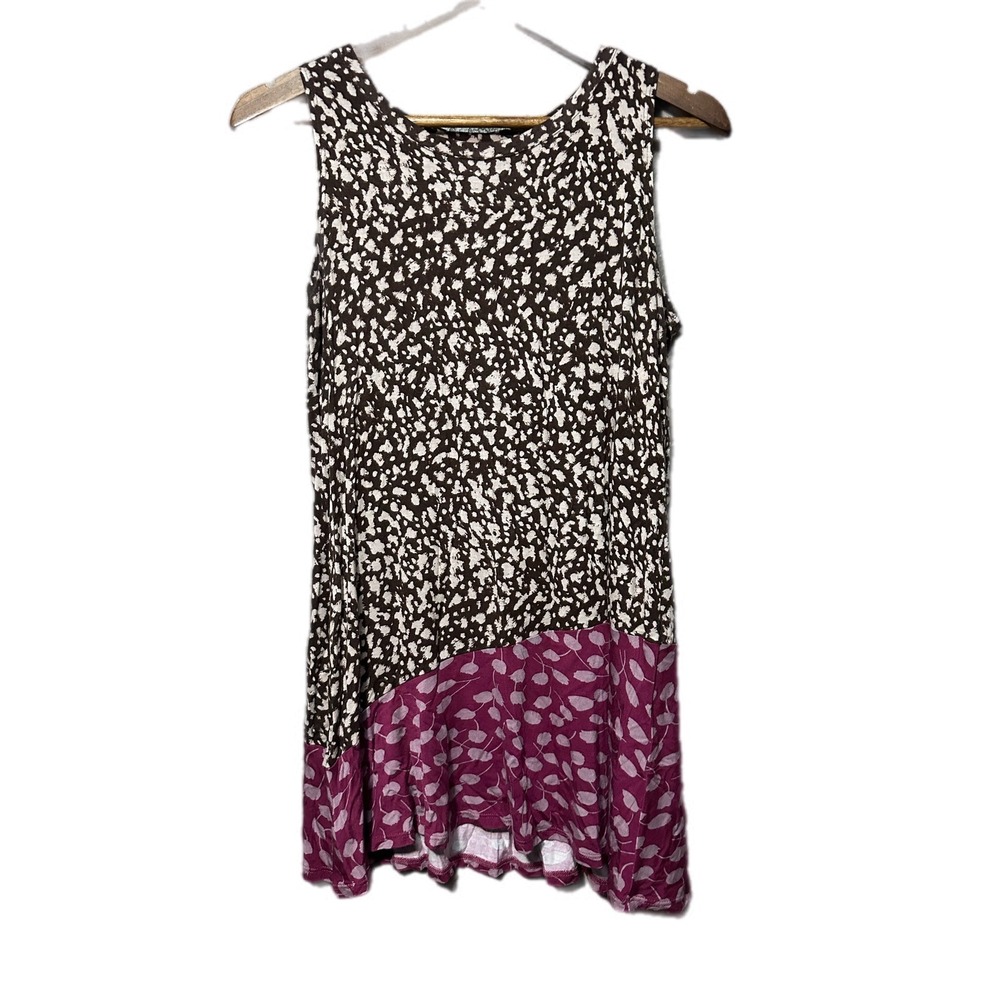 Logo Layers Tank Top Women L Brown Purple Mixed Print‎ Asymmetrical Excellent